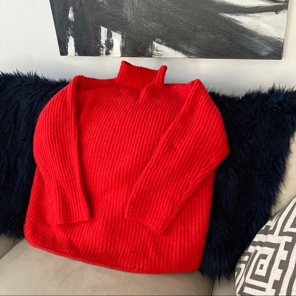 Bershka Sweaters - Bershka Red Knit Mock Neck Sweater Size M